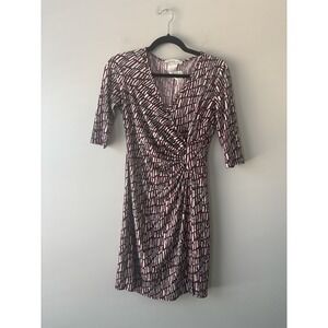 Laundry By Design Women's Red Geometric Wrap V-Neck 3/4‎ Sleeve Dress Sz 4P